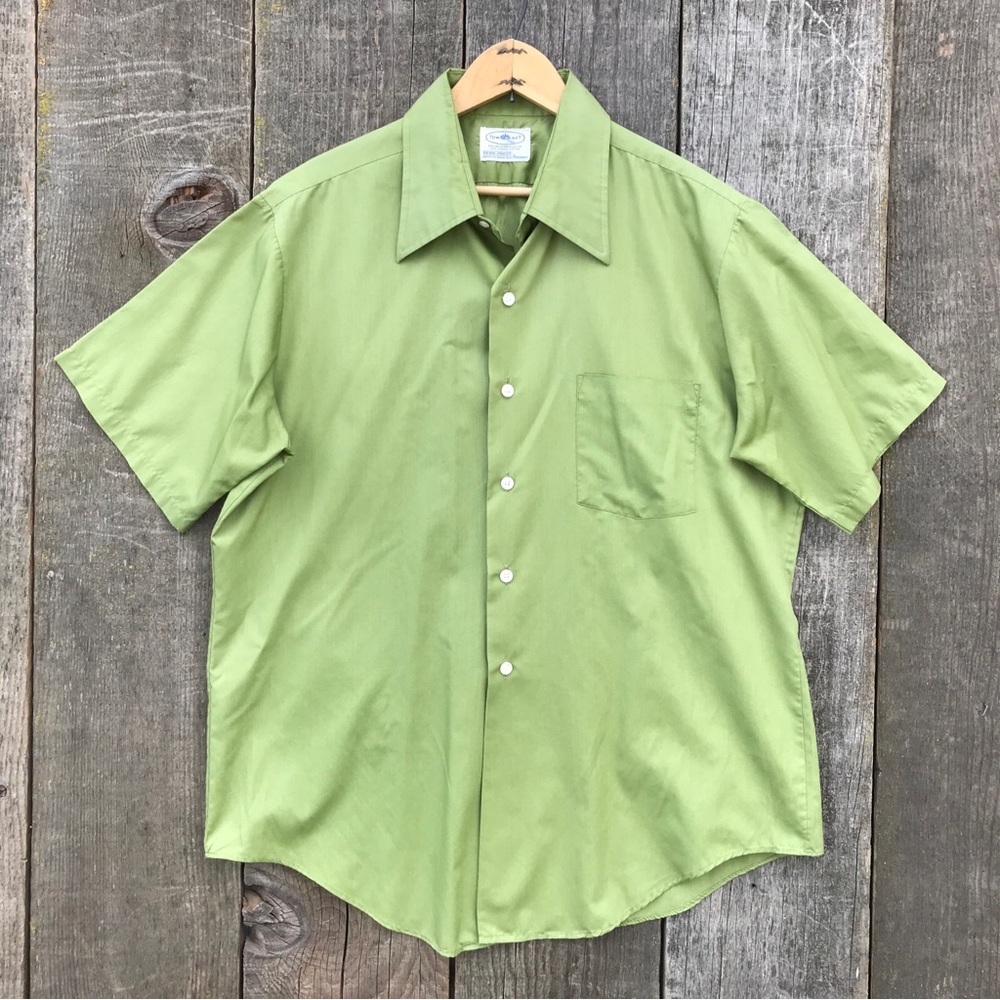 VTG 60s-70s Town Craft Penneys Avocado Green Casual Short Sleeve Button Up XL